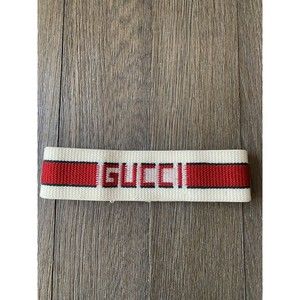 GUCCI Elastic Headband Hair Bandana Turban Logo White Red Stripe M Size 57 CM
